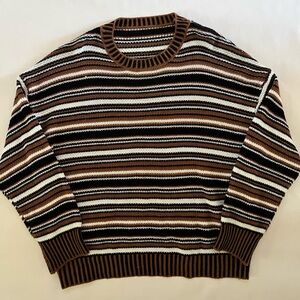 Striped Women’s Sweater - Brown, Black, White